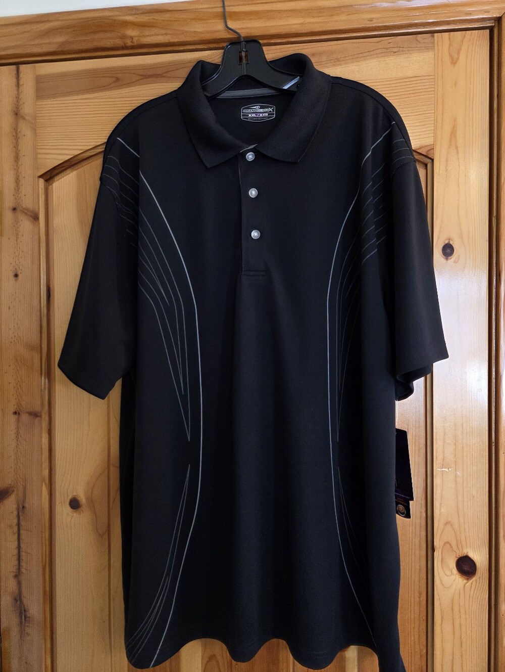Men's Grand Slam Polo Shirt XXL Black Gray Stripe Polyester Wicking UPF Golf $55